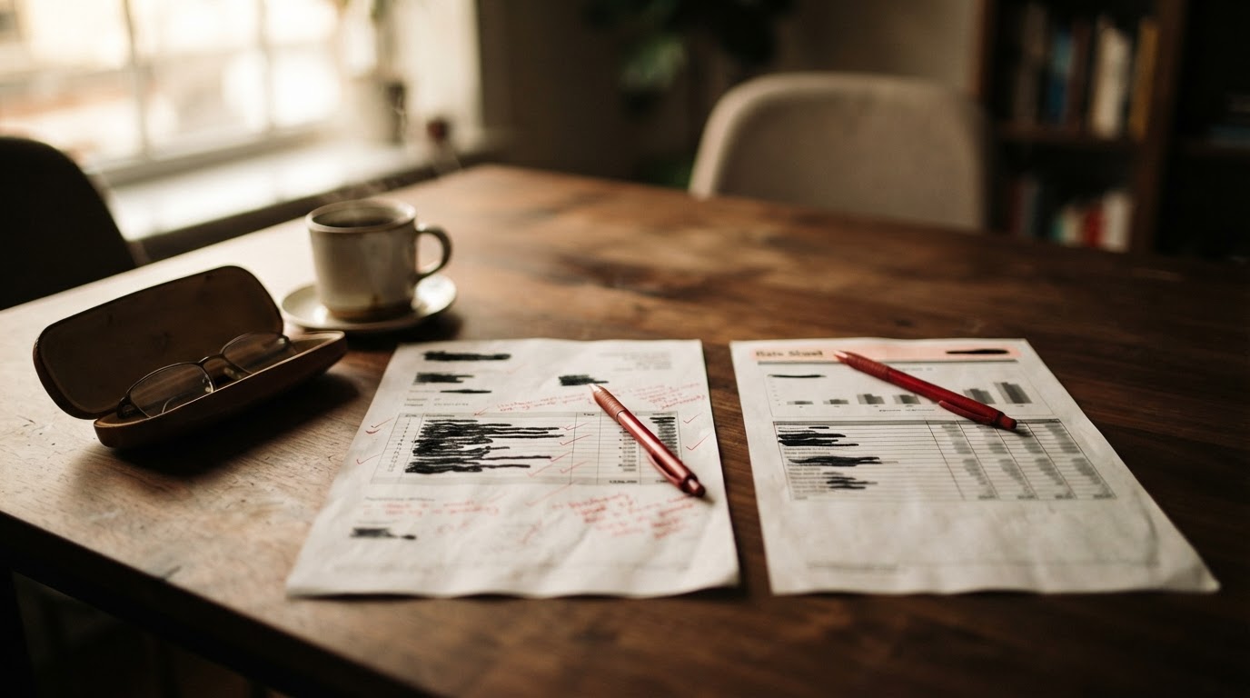 A corporate purchase order and an annotated coaching rate sheet on a conference table