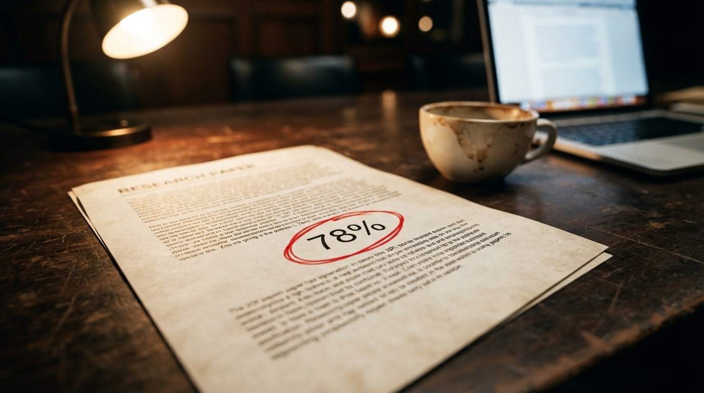 A printed research briefing on a boardroom table with an ROI percentage circled in red pen
